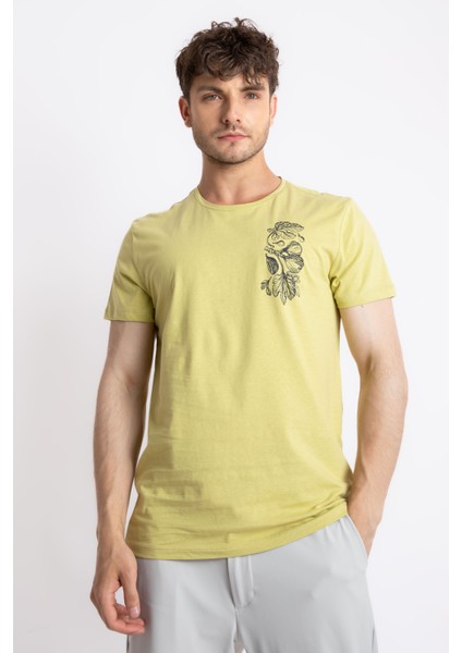 Erkek/ Baskılı O-Yaka T-Shirt Bandos - Açık Haki