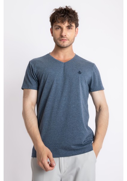 Erkek/ V-Yaka T-Shirt Veralpes - Lacivert Melanj