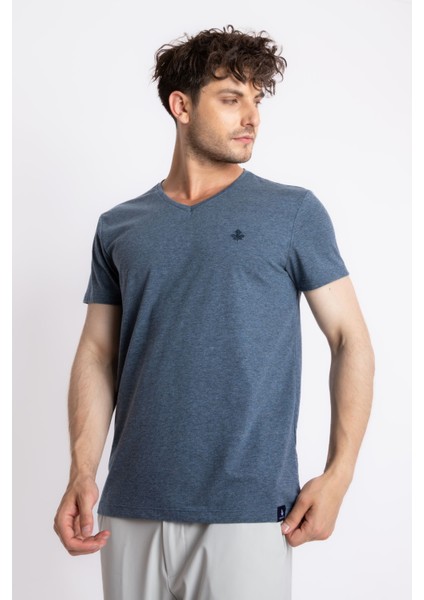 Erkek/ V-Yaka T-Shirt Veralpes - Lacivert Melanj fiyatları