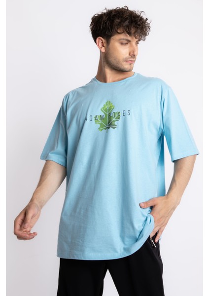 Erkek/ Baskılı Oversize O-Yaka T-Shirt Suelto - Açık Mavi