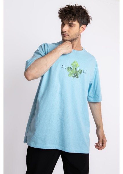 Erkek/ Baskılı Oversize O-Yaka T-Shirt Suelto - Açık Mavi modelleri