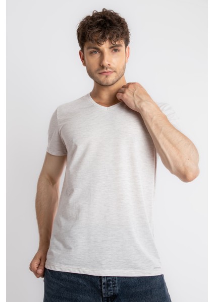 Erkek/ V-Yaka T-Shirt Disimplo - Kahve Melanj fiyatları