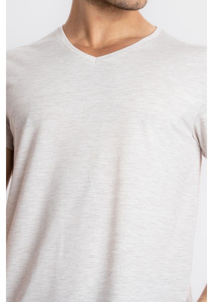 Erkek/ V-Yaka T-Shirt Disimplo - Kahve Melanj fırsatları