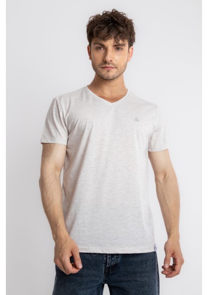 Erkek/ V-Yaka T-Shirt Veralpes - Kahve Melanj