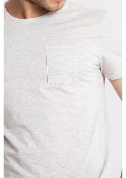 Erkek/ O-Yaka Cepli T-Shirt Bolsillo - Kahve Melanj fırsatları