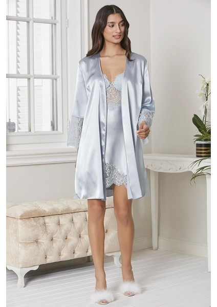 6015 Kadın Dantelli Saten 6'lı Set-Mist