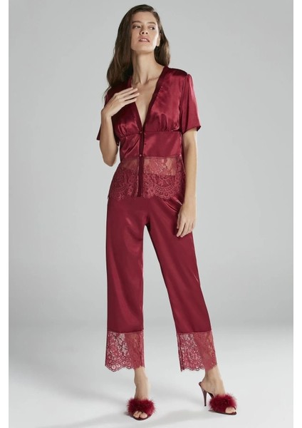 6015 Kadın Dantelli Saten 6'lı Set-Bordo modelleri