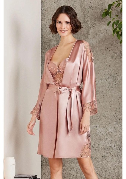 6000 Kadın Dantelli Saten 6'lı Set-Brandy