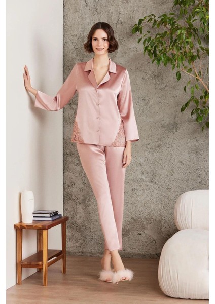6000 Kadın Dantelli Saten 6'lı Set-Brandy