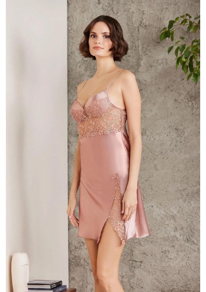 6000 Kadın Dantelli Saten 6'lı Set-Brandy