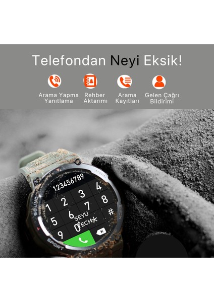 Watch T-Run 2 Akıllı Saat Haki Iphone ve Android Tüm Telefonlara Uyumlu Akıllı Saat