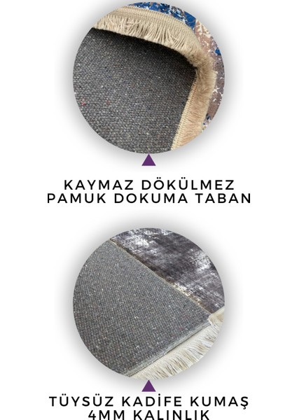 Roslyn Home Klasik Vintage Desen Kaymaz Tabanlı Makinede Yıkanabilir Yolluk Kadife Kumaş Dokuma Taban Kilim