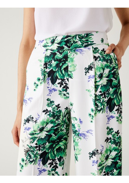 Çiçek Desenli Wide Leg Saten Pantolon