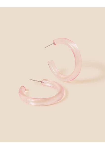 Şeffaf Pembe Reçine Çember Küpe