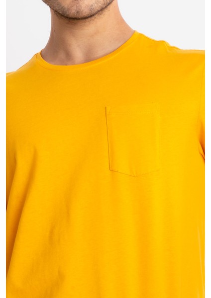 Erkek/ O-Yaka Cepli T-Shirt Bolsillo - Koyu Sarı fırsatları