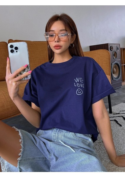 Kadın Love Love Love Baskılı Oversize T-Shirt
