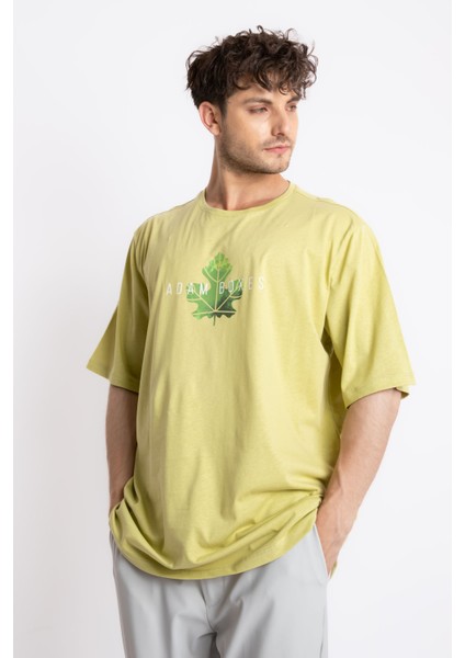 Erkek/ Baskılı Oversize O-Yaka T-Shirt Suelto - Açık Haki fiyatları