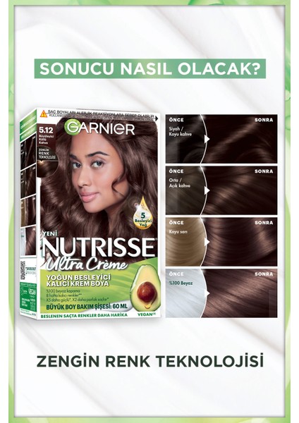 Nutrisse Yoğun Besleyici Kalıcı Krem Saç Boyası 5.12 Büyüleyici Küllü Kahve
