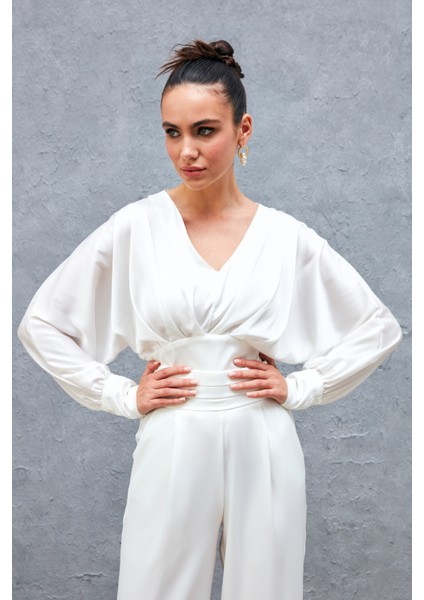 Geniş Kol Saten Bluz Ekru fiyatları