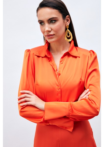 Vatkalı Saten Gömlek - Oranj modelleri