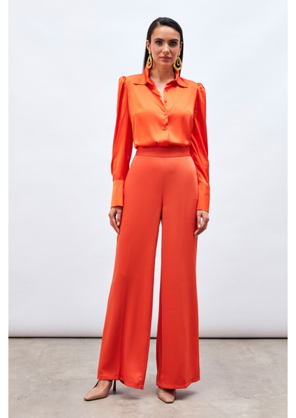 Vatkalı Saten Gömlek - Oranj indirimleri