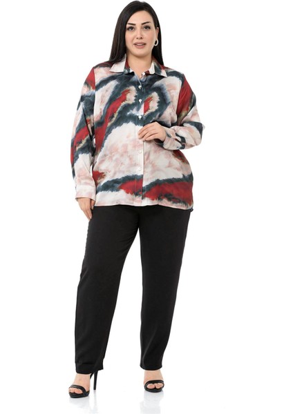 Büyük Beden Batik Desenli Saten Bordo Gömlek fiyatları