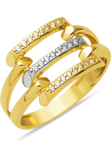 Sıra Taşlı Kaburga 14 Ayar Altın Yüzük