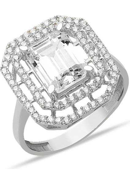 14 Ayar Beyaz Altın Baget Yüzük