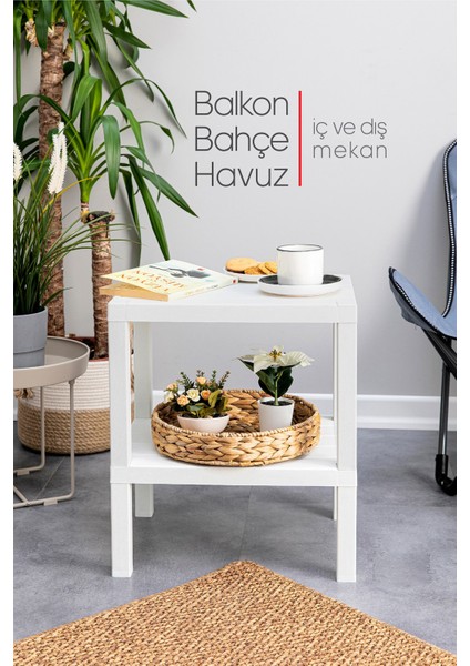 Balkon Bahçe Havuz Plaj Sehpası Banyo Mutfak Rafı Gazetelikli Masa 2 Katlı Organizer