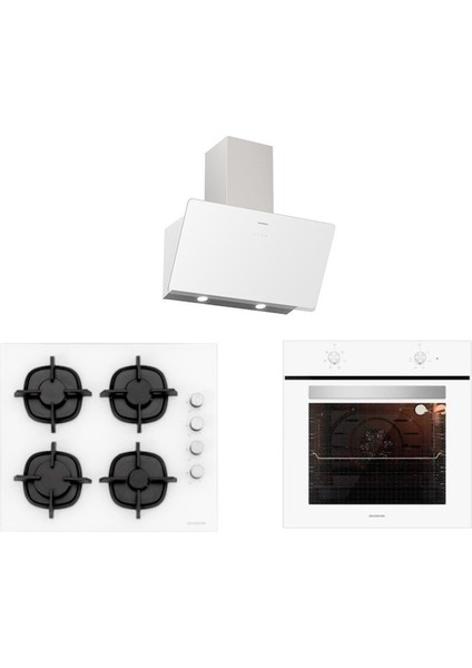 BO6501W01 - CS5343W01 - 3457 Soho 60 Beyaz Cam Ankastre Set