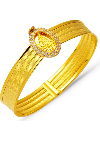 Klasik Tuğralı 3 Sıra Altın Trabzon Hasır Kelepçe Bilezik