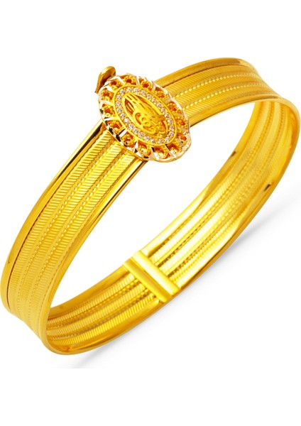 Tuğralı 3 Sıra Trabzon Hasır Kelepçe Altın Bilezik