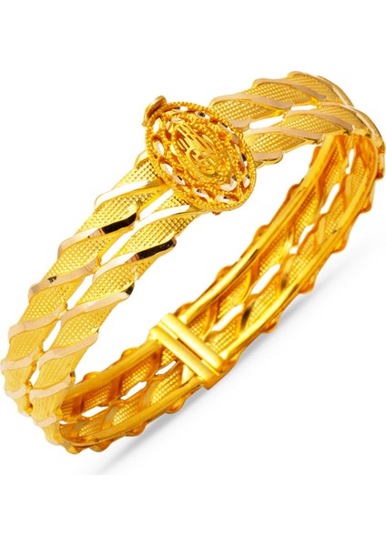 Modern Tuğralı Kesik Burma Altın Bilezik