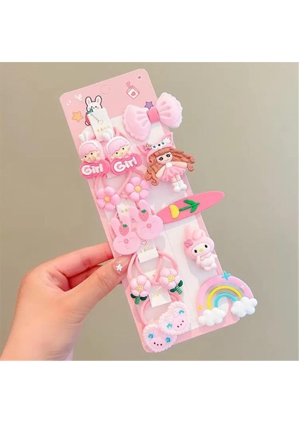 Yeni Model Çocuk Lastik Pens Toka Seti 15 Adet Pembe