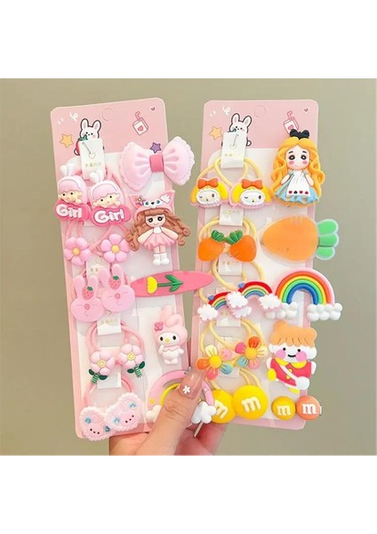 Yeni Model Çocuk Lastik Pens Toka Seti 15 Adet Pembe