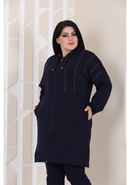 Kadın Taş Detaylı Fermuarlı Kapüşonlu Tesettür Battal Eşofman Takımı fırsatları