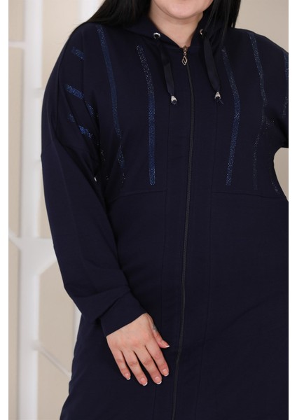 Kadın Taş Detaylı Fermuarlı Kapüşonlu Tesettür Battal Eşofman Takımı indirimleri