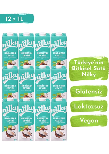 Hindistan Cevizi Sütü Glütensiz  Bitkisel  Bazlı Laktosuz Vegan12x1 lt