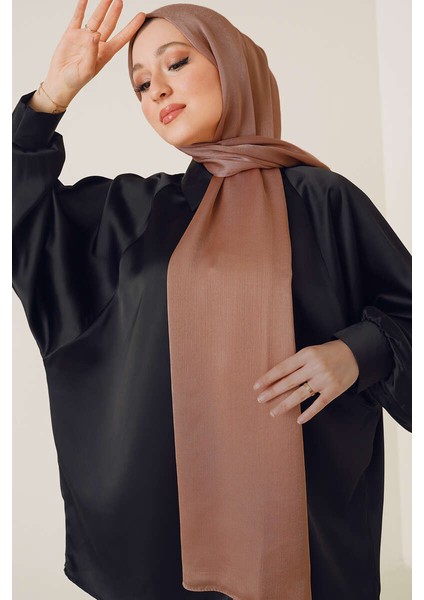 Abiye Janjan Parlak Saten Dokulu Tesettür Abiye Şifon Şal