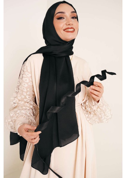 Abiye Janjan Parlak Saten Dokulu Tesettür Abiye Şifon Şal