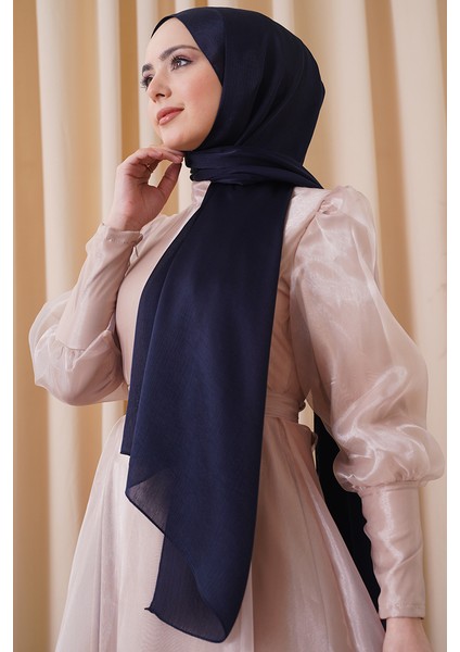 Abiye Janjan Parlak Saten Dokulu Tesettür Abiye Şifon Şal
