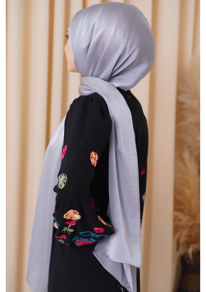 Abiye Janjan Parlak Saten Dokulu Tesettür Abiye Şifon Şal modelleri