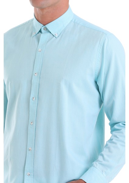 Su Yeşili Comfort Fit Düz 100% Pamuk Slim Yaka Uzun Kollu Casual Oxford Gömlek indirimleri