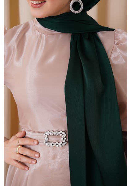 Abiye Janjan Parlak Saten Dokulu Tesettür Abiye Şifon Şal fırsatları