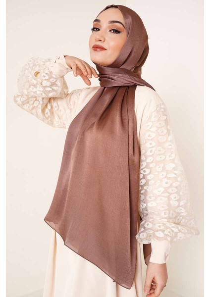 Abiye Janjan Parlak Saten Dokulu Tesettür Abiye Şifon Şal