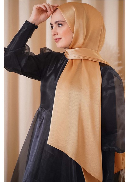 Abiye Janjan Parlak Saten Dokulu Tesettür Abiye Şifon Şal