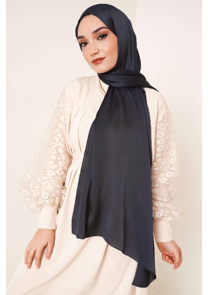 Abiye Janjan Parlak Saten Dokulu Tesettür Abiye Şifon Şal