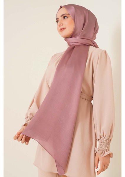 Abiye Janjan Parlak Saten Dokulu Tesettür Abiye Şifon Şal