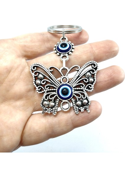 Nazar Boncuğu Anahtarlık Metal Kelebek Figürü Hediyelik Aksesuar