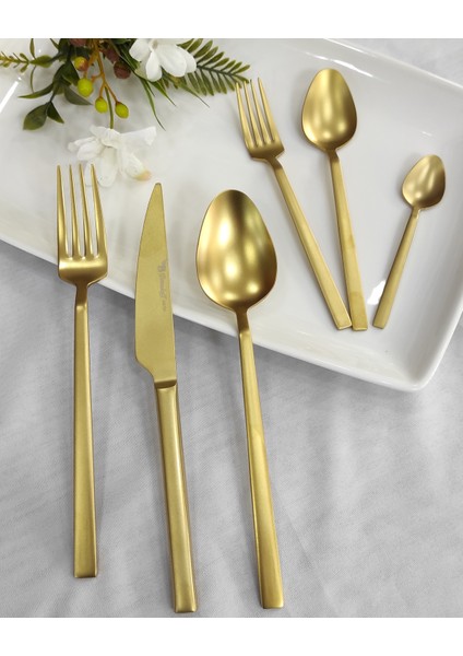 84 Parça 12kişilik Stayle Mat Gold Titanyum Çatal Kaşık Bıçak Seti
